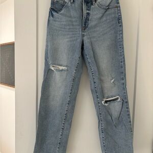 Express Stylish Distressed Light Blue Straight Leg Women's Jeans